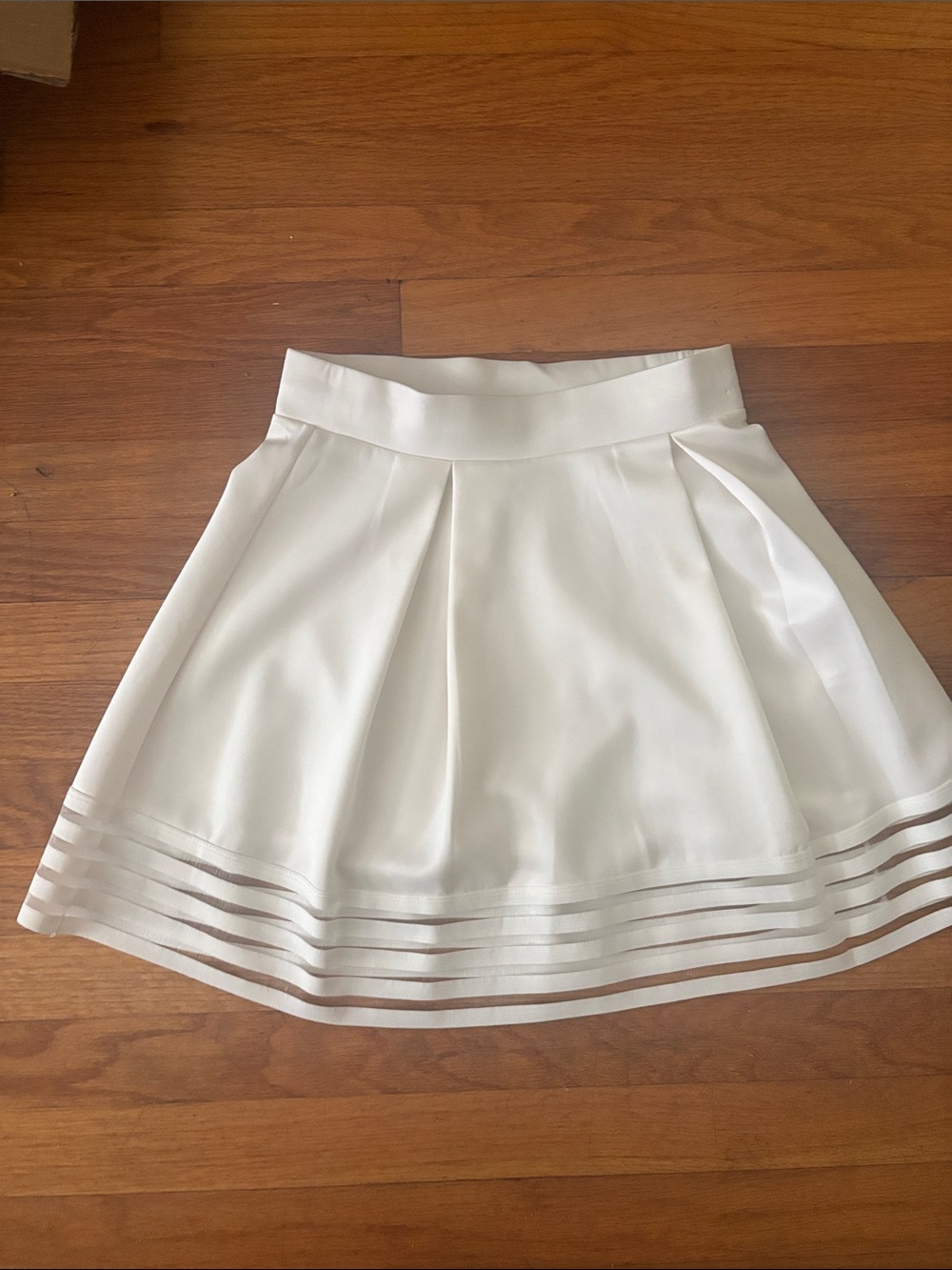 Material Girl White Pleated Circle Skirt with Sheer Stripe Hem